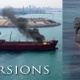 Oil Tanker Ship Burning Under Attack Aerial View Pack