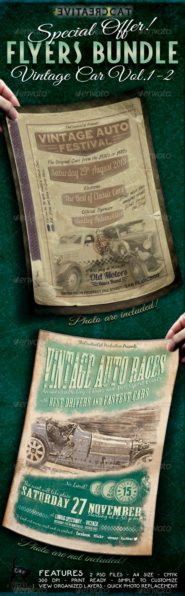 Vintage Car Flyer/Poster Bundle Vol. 1-2 - Events Flyers