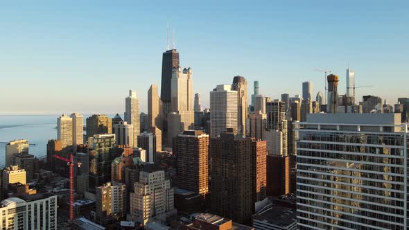Chicago Cityscape at Sunset  Aerial View alt