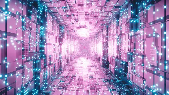 Loop Of Sci-Fi Corridor Covered By Little Glow Squares