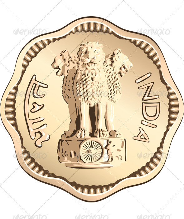 Vector Indian money coin with lions