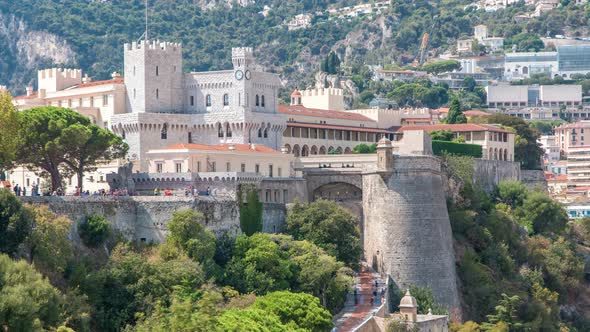 Prince's Palace of Monaco Timelapse with Observation Deck It Is the Official Residence of the Prince alt