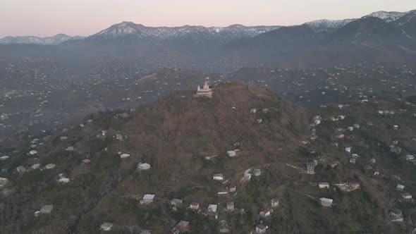 Aerial view of Trinity Church on Mount Sameba in Batumi, Adjara, Georgia alt