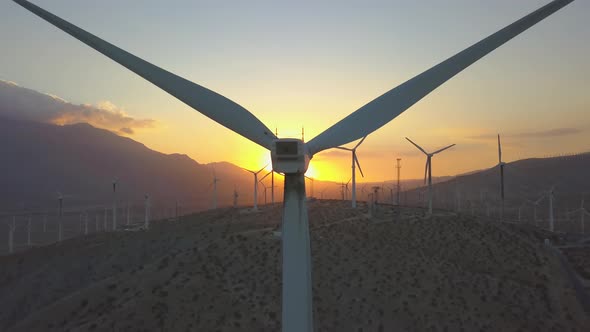 Wind Turbine Energy At Sunset Aerial