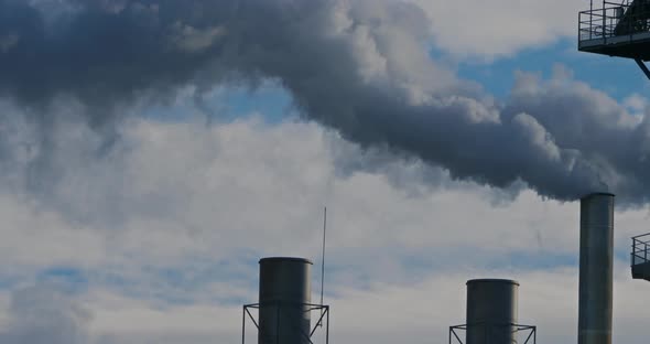 Smoke and air pollution from a paper factory,Biganos,Gironde, Nouvelle-Aquitaine, France. alt