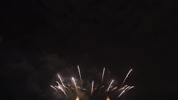 International fireworks festival display at night. Variety of colorful fireworks in holidays