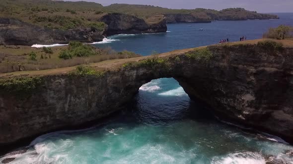 Fantastic aerial view flight drone shot instagram influencer spotBroken Beach at Nusa Penida in Bal alt