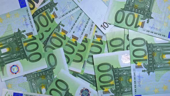 Rotation of Euro Banknotes Word Closeup