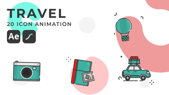 20 Travel animated icons pack | After Effects Template & Lottie Animation Elements template preview
