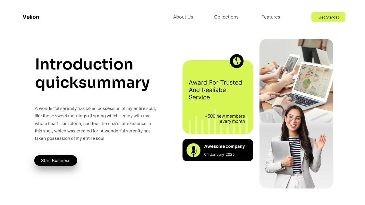Velion Black Yellow Modern Pitch Deck PowerPoint, Presentation Templates