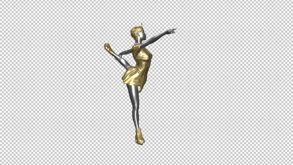 Ice Skater - Female Figurine - Gold and Silver - Skating Transition - I - Alpha Channel