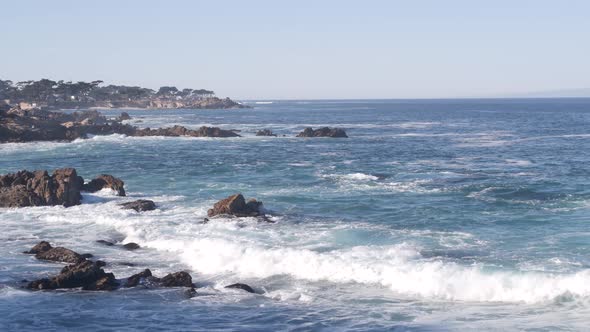 Rocky Craggy Ocean Beach Sea Waves Crashing on Shore Monterey California Coast