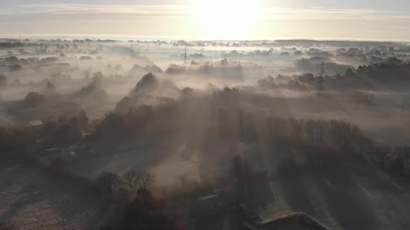 Misty Landscape Aerial Winter Morning Balsall Common West Midlands UK D Log