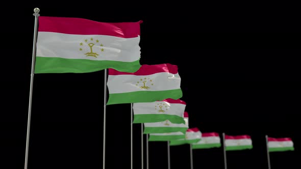 Tajikistan Row Of Flags Animation Include Alpha Channel alt