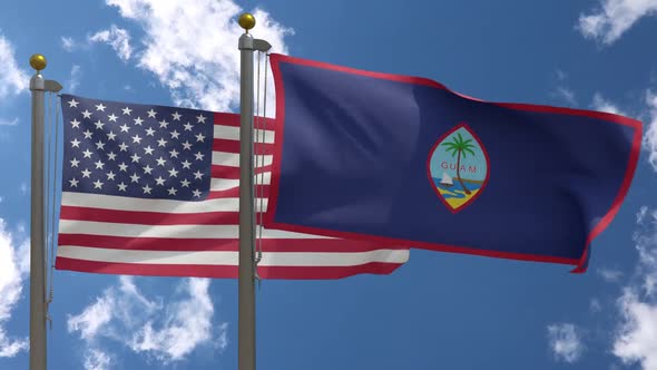 Usa Flag Vs Guam Flag  On Flagpole alt