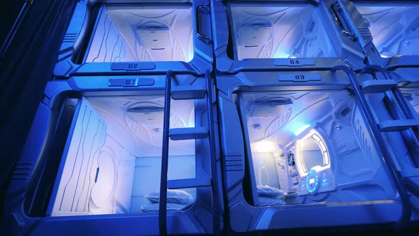 Empty Rooms of a Pod Hotel Set on Top of One Another alt