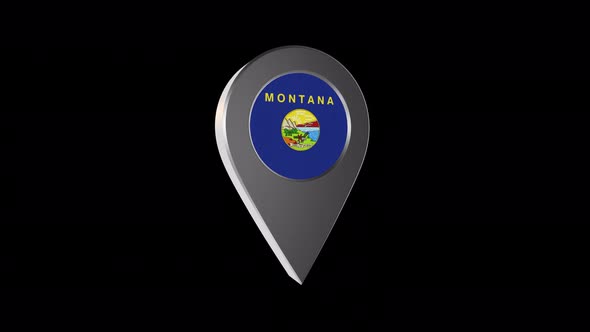 3d Animation Map Navigation Pointer With Montana Flag With Alpha Channel  - 4K alt