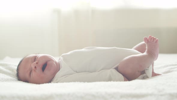 Close-up portrait of a young baby who has recently been born. alt