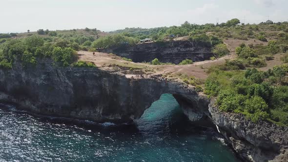 Bali, Indonesia, aerial view of Broken Beach in Nusa Penida Island. alt