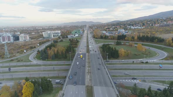 Aerial View of City Traffic in Sofia, Bulgaria. Boyana Ring Road, Bypass Road Highway with Busy alt