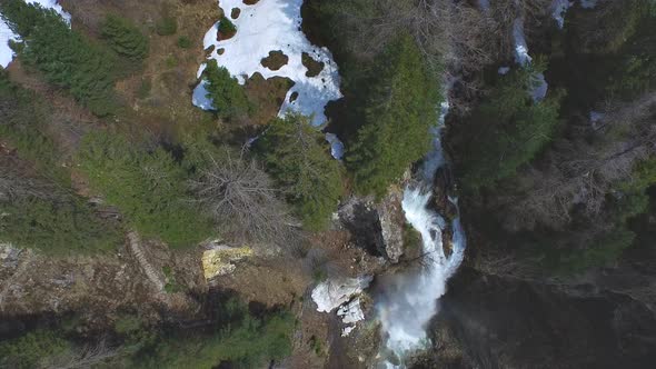 Aerial Top View of Cascade in Mountains alt
