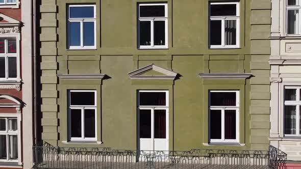 European city building. Elements of architecture. Aerial drone view. alt