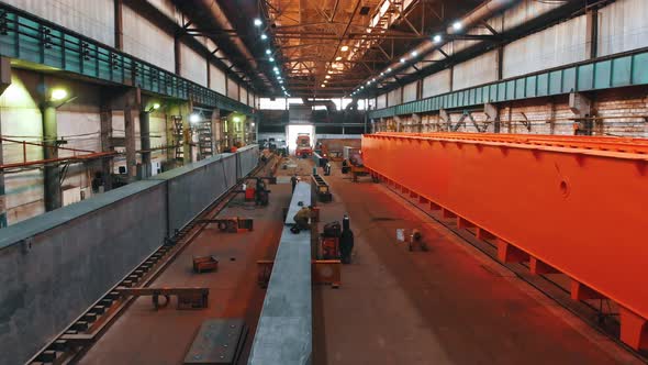 Industrial Concept - Plant for the Construction of Cranes - Lifting Crane Moving Along the Plant alt