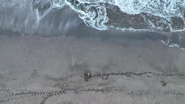 A Man Searches for Gold After a Storm Aerial View 4 K Turkey Alanya alt