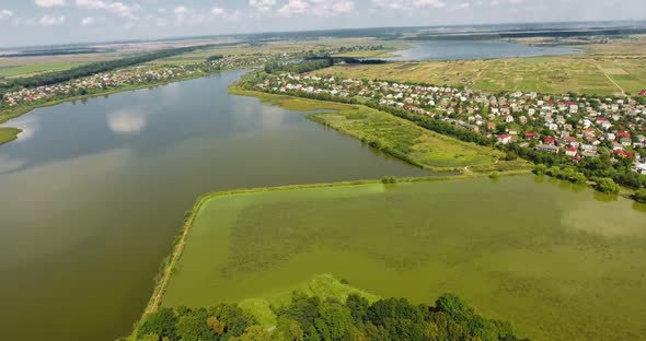 Panoramic Aerial drone view of small town