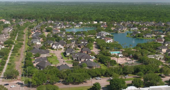 Aerial of affluent homes in Houston alt
