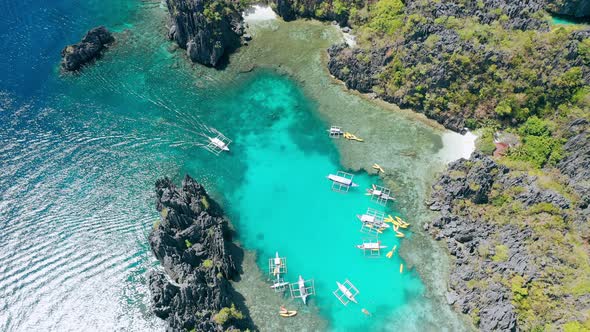 Aerial Top Down Photo of Entrance Into the Small Lagoon in ElNido Tour A Palawan alt
