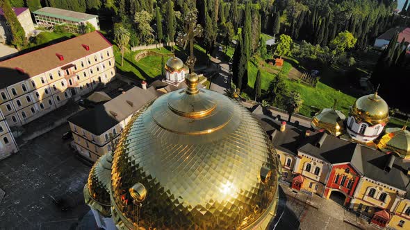 Beautiful Orthodox New Athos Monastery with Golden Domes in the New Athos alt