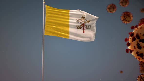Vatican City State Flag With Corona Virus Attack 4K alt