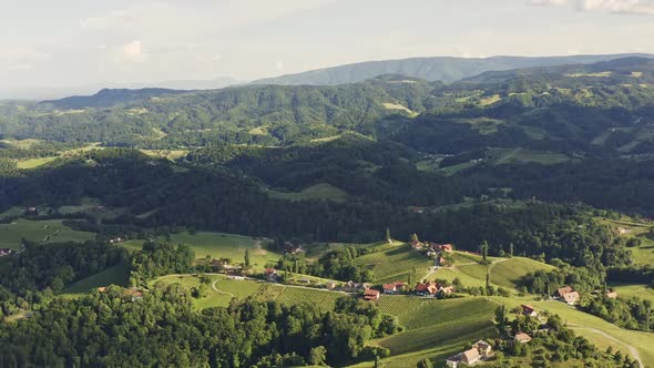 Aerial View of Austrian Vilage Kitzeck in Vineyard Region of Styria