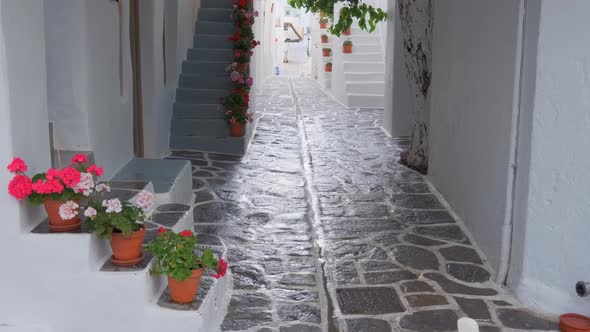 Walking in Naousa Street on Paros Island, Greece alt