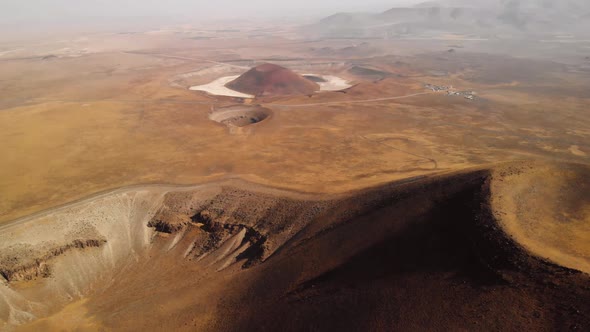 Flying Over Volcanic Crater on Mars, Exploring Red Planet From a Spaceship