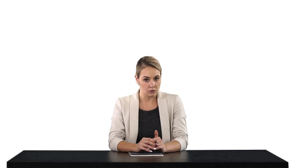 A Female Newsreader Presenting the News Add Your Own Text alt