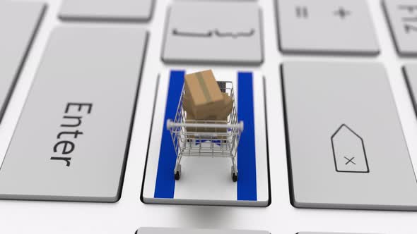 Shopping Cart on the Keyboard Key with Flag of Israel alt