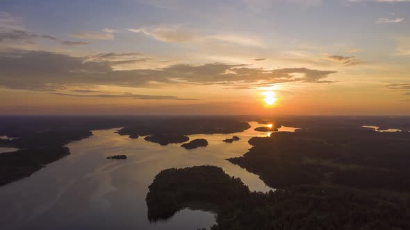 Lake Ladoga at Sunset. Lekhmalakhti Bay. Russia. Aerial Hyper Lapse, Time Lapse alt