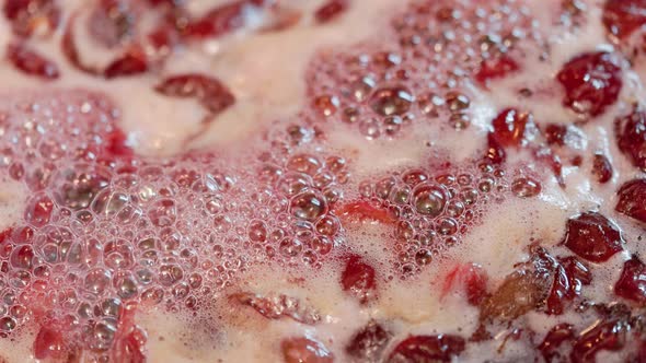 Domestic Cherry Jam Boiling  Fullframe Closeup
