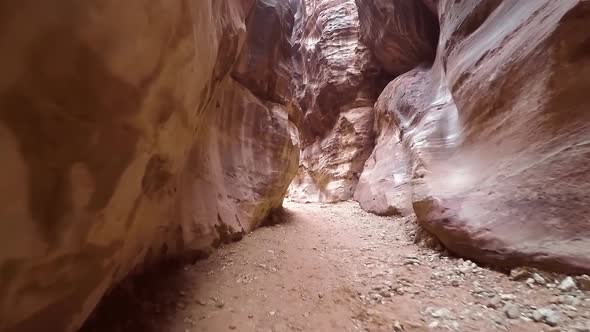 Walking Inside Canyon in Ancient City of Petra