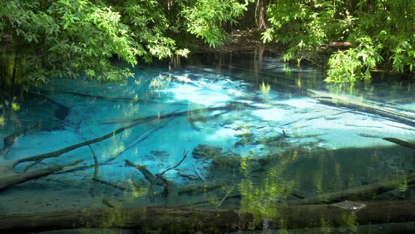 Blue Pool, turquoise crystal clear spring hidden in middle of forest, Krabi, Thailand