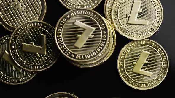 Rotating shot of Bitcoins (digital cryptocurrency) - BITCOIN LITECOIN 343 alt