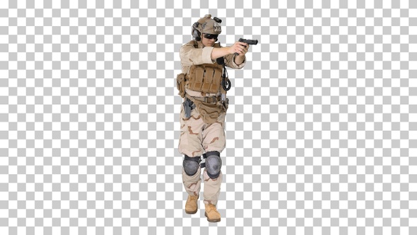 Soldier walking and aiming with a pistol, Alpha Channel alt