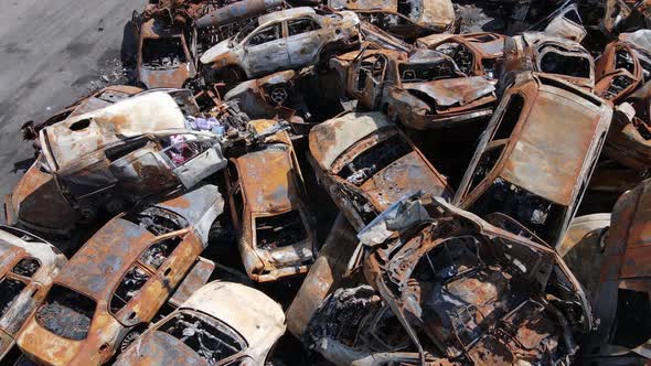 Many Shot and Burnt Cars in the City of Irpen Ukraine After the Russian Invasion During the War alt