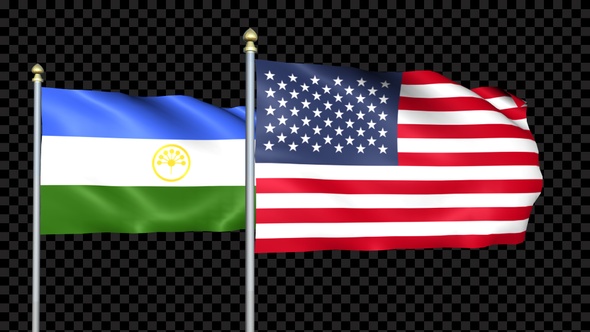 Bashkortostan And United States Two Countries Flags Waving alt