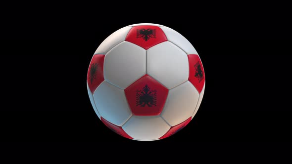 Soccer ball with flag Albania, on black background loop alpha