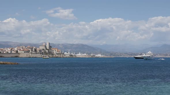 ANTIBES, FRANCE - JULY 2017   Slow motion video of famous  fortified city  on French riviera alt
