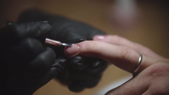 Male Manicure  Nail Master Applying Natural Nude Nail Polish Nail Plate alt