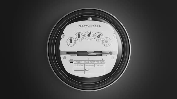 Analog electricity meter showing household consumption in kilowatt hours. alt